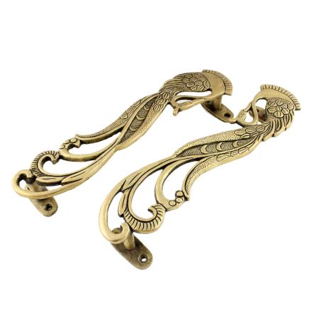 Golden Brass Designer Peacock Figurine With Long Feathers