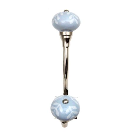 Grey Leaf Ceramic Floral Silver Iron Hook