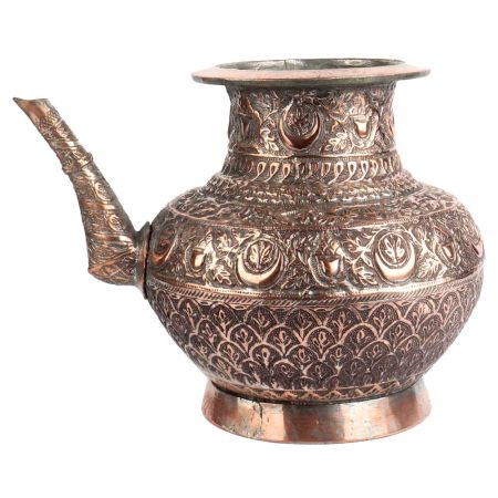 Copper Holy Water Pot With Floral Motifs And Stout