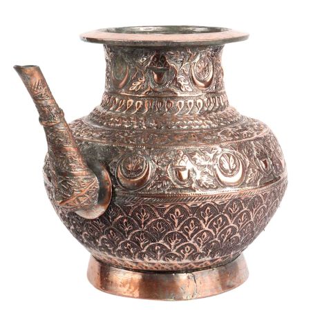 Copper Holy Water Pot With Floral Motifs And Stout