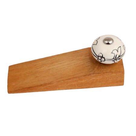 Black Leaf Ceramic Floral Wooden Door Stopper