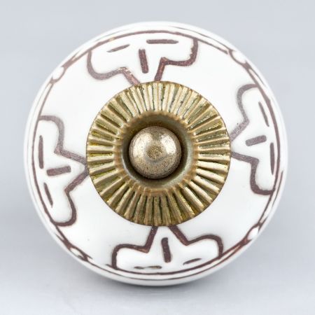 Cream Etched Floral Ceramic Cabinet Knob