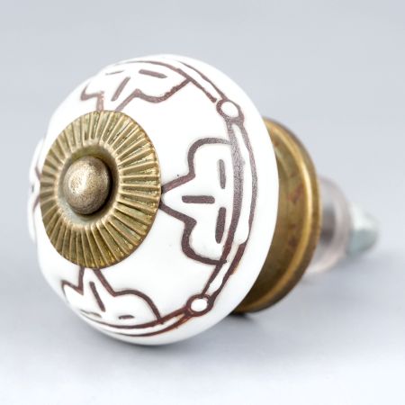 Cream Etched Floral Ceramic Cabinet Knob