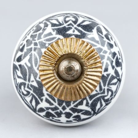 Black And White Floral Ceramic Dresser Knob