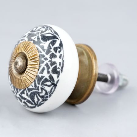 Black And White Floral Ceramic Dresser Knob