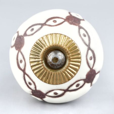 Cream Etched Chain Design Ceramic Cabinet Knob