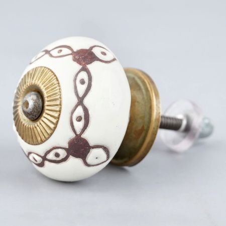Cream Etched Chain Design Ceramic Cabinet Knob