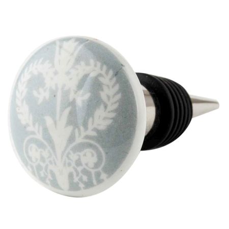Grey Floral FlaCeramic Wine Bottle Stopper