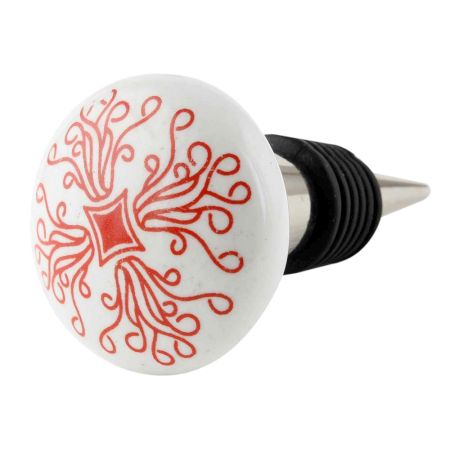 Red Leaf Flat Ceramic Wine Bottle Stopper