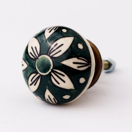 Forest Green Floral Knob