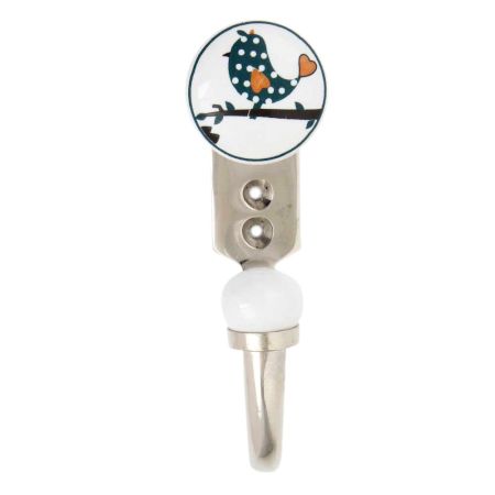 Slate Green Bird Ceramic Flat Hook