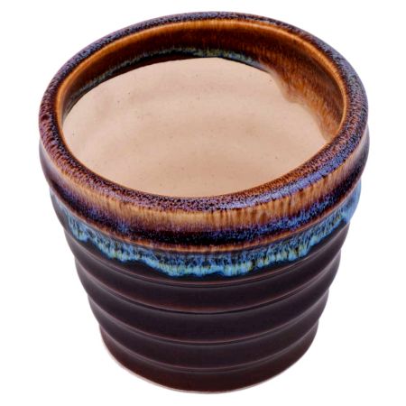 Handmade Dark Brown Striped Glazed Ceramic Pot