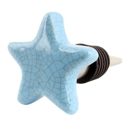 Turquoise Star Crackle Ceramic Wine Bottle Stopper