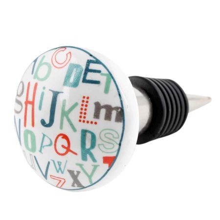 Multicolor Alphabet Flat Ceramic Wine Bottle Stopper