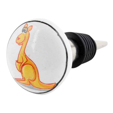 Orange Kangaroo Ceramic Flat Wine Bottle Stopper