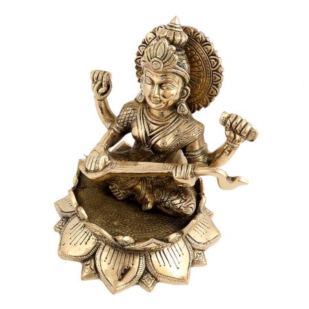 Metallic Idol Goddess Saraswati