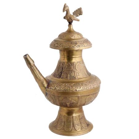 Handmade Antique Brass Indo Persian Tea pot With Bird On lid