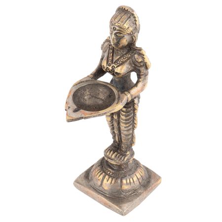 Handmade Multicolored Brass Dancing Lady With Diya Statue