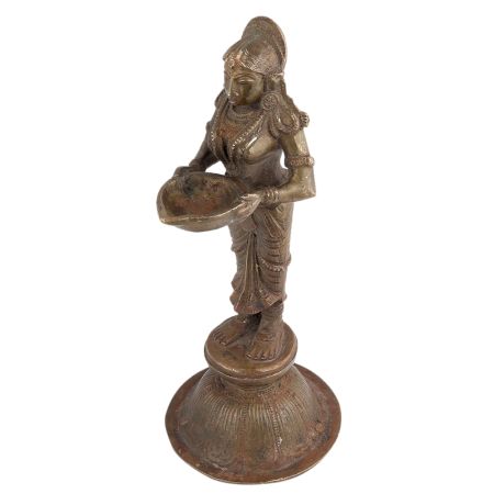 Handcrafted Black Brass Pavai Vilaku Statue Oil Lamp