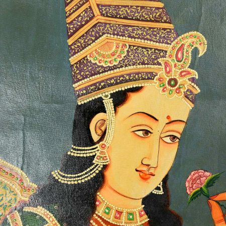 Handmade Multi-coloured Canvas Painting Of  Mughal Princess Mumtaz Mahal