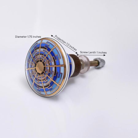 Blue Sapphire Hue Golden Pattern Ceramic Dresser Knobs