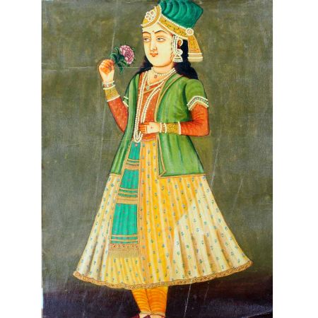 Mughal Painting Depicting a Noblewoman Holding a Flower