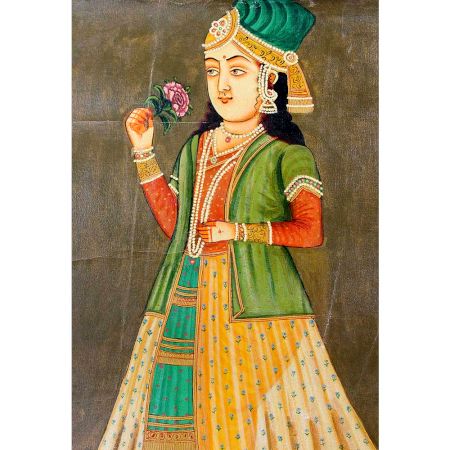 Mughal Painting Depicting a Noblewoman Holding a Flower