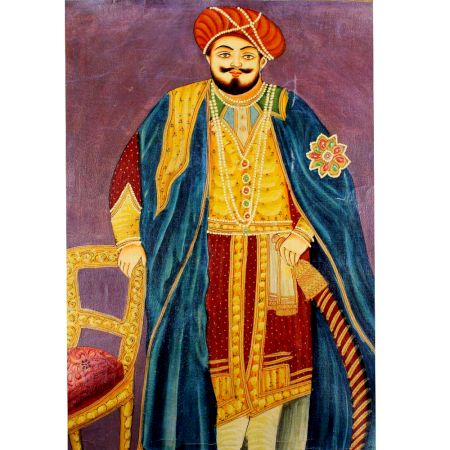 Early Canvas Painting Of Indian Emperor