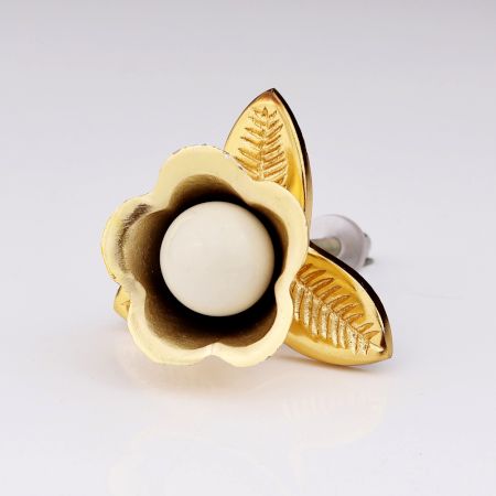 Golden Iron White Ceramic Bloom Cabinet Knobs