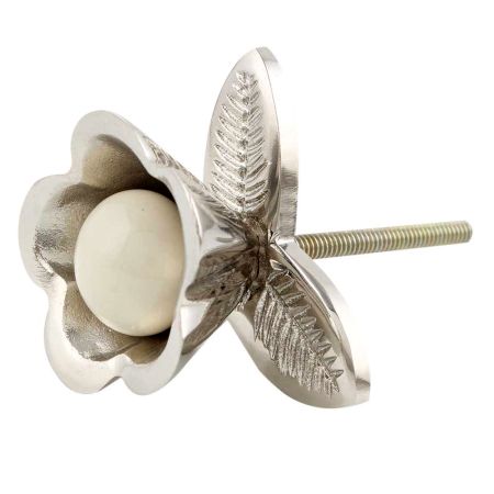 Silver Iron Cream Ceramic Bloom Cabinet Knobs