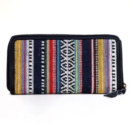 Boho Striped Zip Around Wallet with Card Slots & Coin Pocket