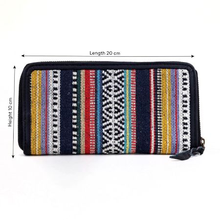 Boho Striped Zip Around Wallet with Card Slots & Coin Pocket