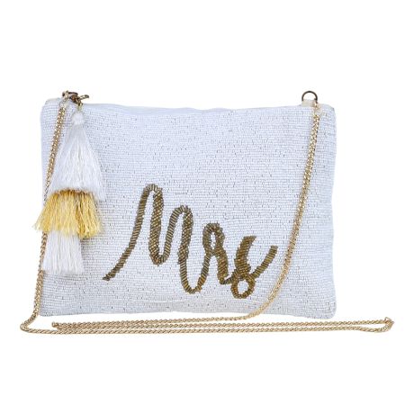 White Mrs Beaded Cross Body Sling Bag