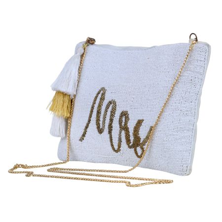 White Mrs Beaded Cross Body Sling Bag
