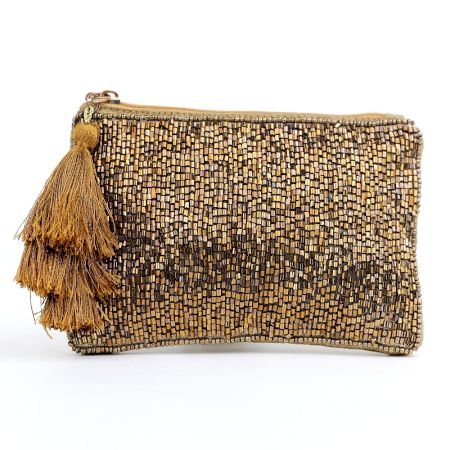 Sparkling Golden Beaded Bag With Tassel