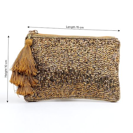 Sparkling Golden Beaded Bag With Tassel