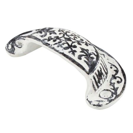 White Distressed Floral D Pull Iron Handle