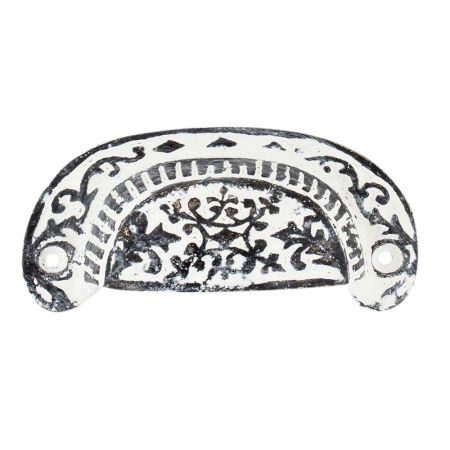 White Distressed Floral D Pull Iron Handle