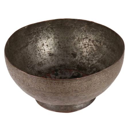 Brass Incised Design Pedestal Bowl In Dark Finish