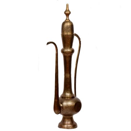 Old Brass Surahi Ewer With Etched Floral Design
