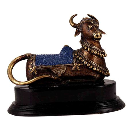 Brass Nandi Statue On a Wooden Base