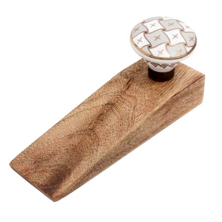 Grey and White Golden Checkerboard Ceramic Door Stopper