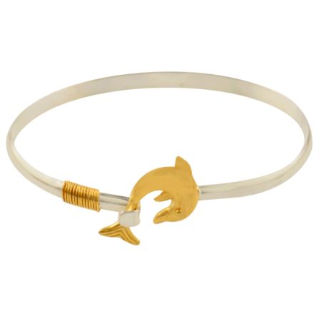 Dolphin Closure 92.5 Sterling Silver Bangle Bracelet