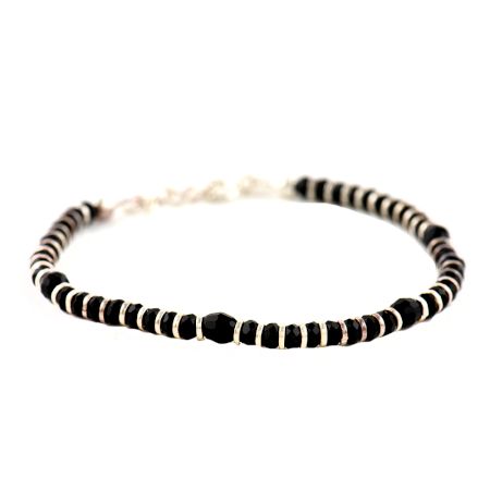 92.5Â Sterling Silver Bracelet with Black Beads or Crystal