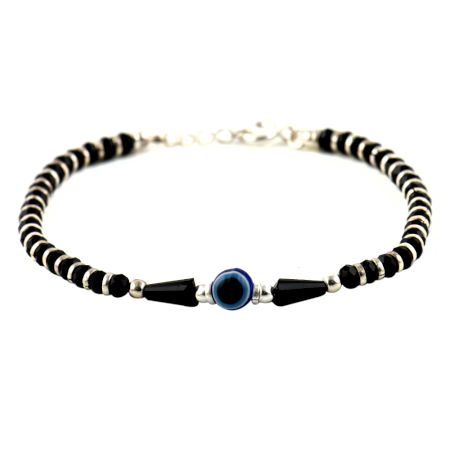 92.5 Sterling Silver Evil Eye Black Bead Crystal Bracelet