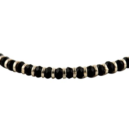 92.5 Black Beads Sterling Silver Adjustable Bracelet With Lock