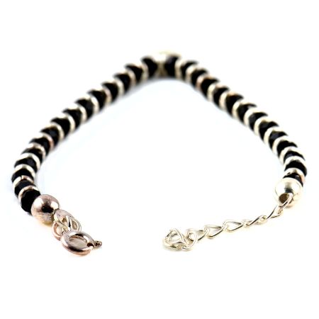 Adjustable Black Beads 92.5 Sterling Silver Bracelet Or Anklet