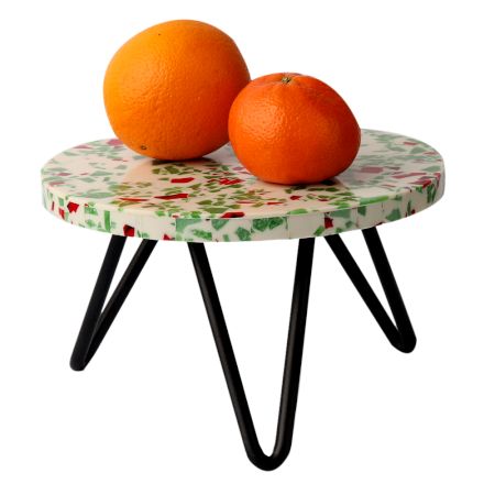 Multicolored Terrazzo Cake Stand Made with Wood Red And Iron Legs