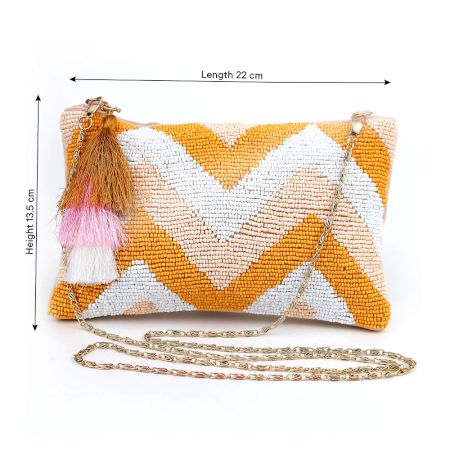 Chevron Beaded Crossbody Zipper Sling Bag