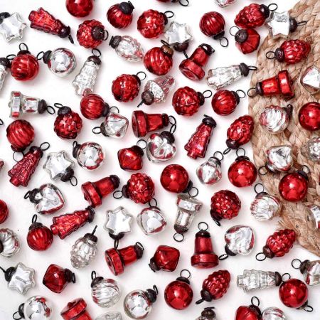 25 Pieces Red and Silver Tiny Christmas Ornaments